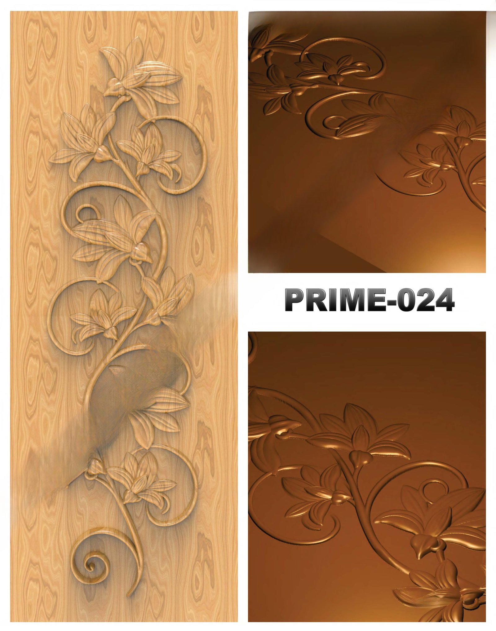 prime designs - PRIME-24 Floral Elegance Vertical Carved Door 3D Model